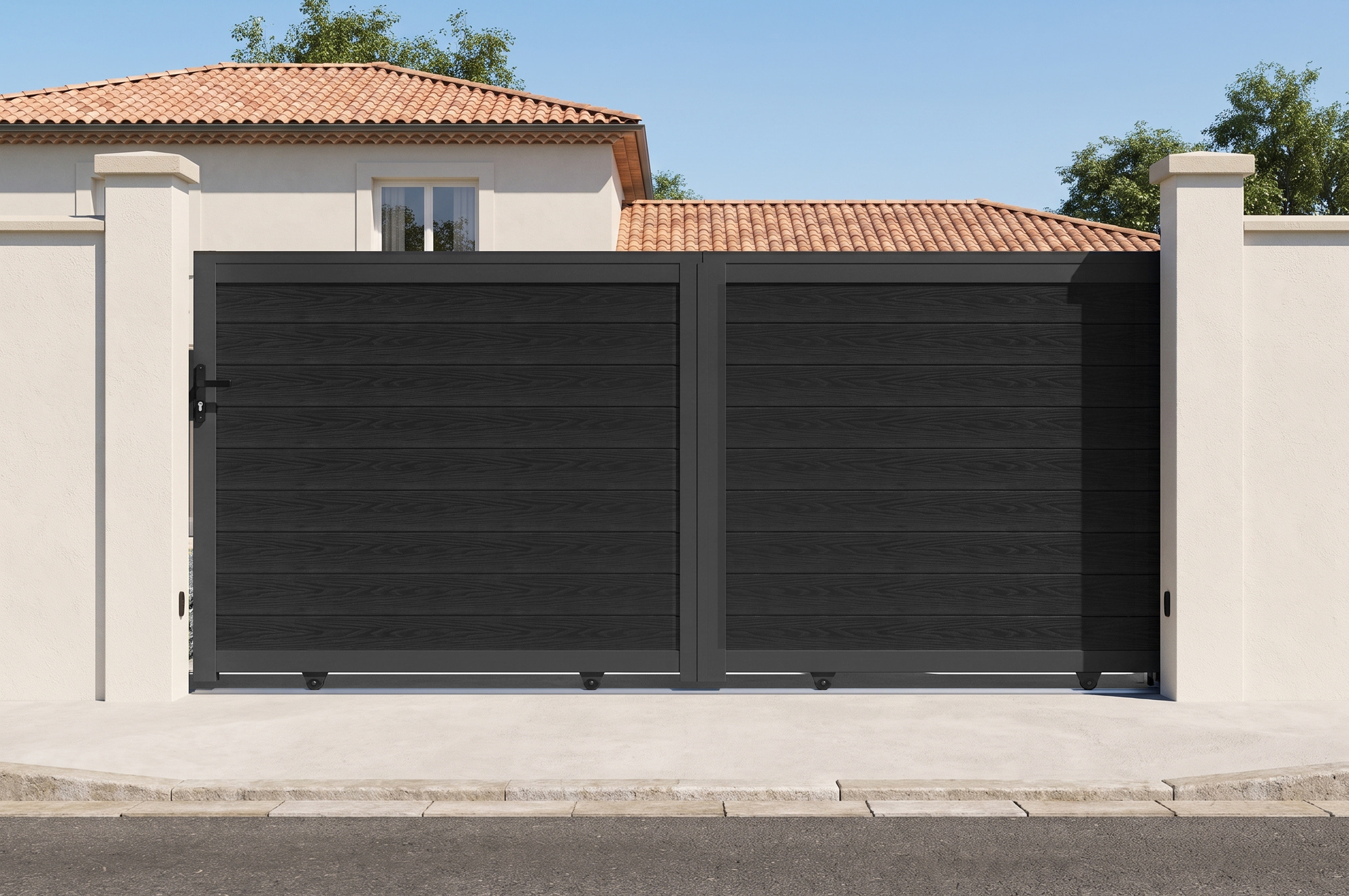 ATHOS 3.5m H.160cm anthracite grey solid wood sliding composite wood gate with aluminium frame main_image
