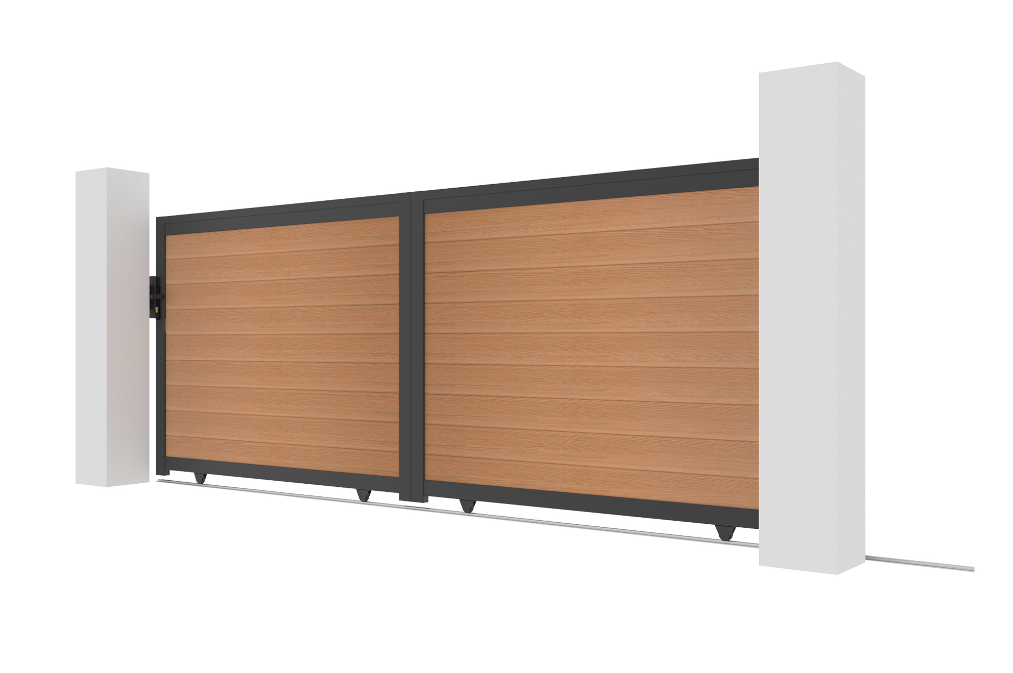 ATHOS 4m H.160cm solid teak sliding composite wood gate with aluminum frame 3