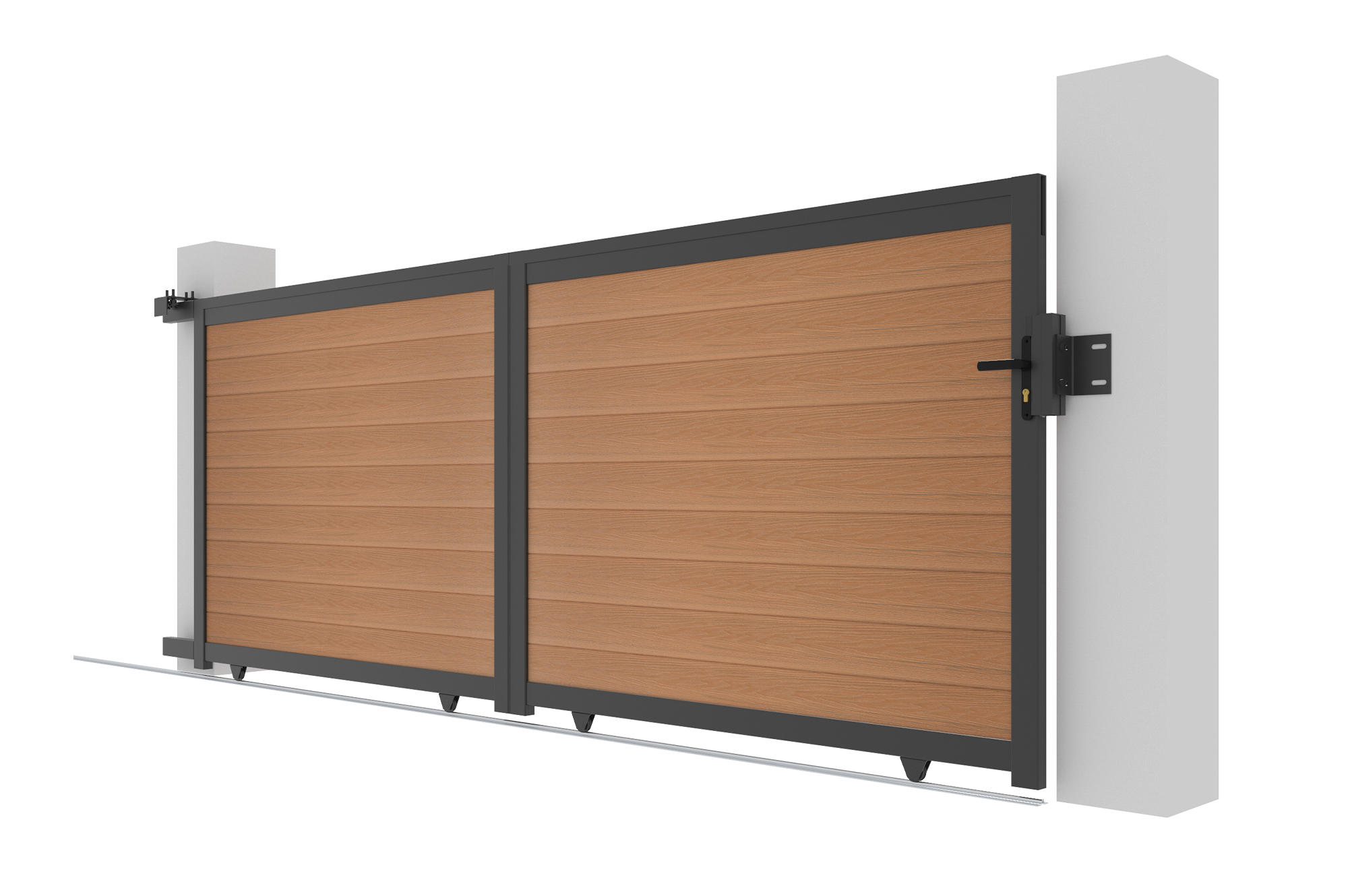 ATHOS 4m H.160cm solid teak sliding composite wood gate with aluminum frame 8