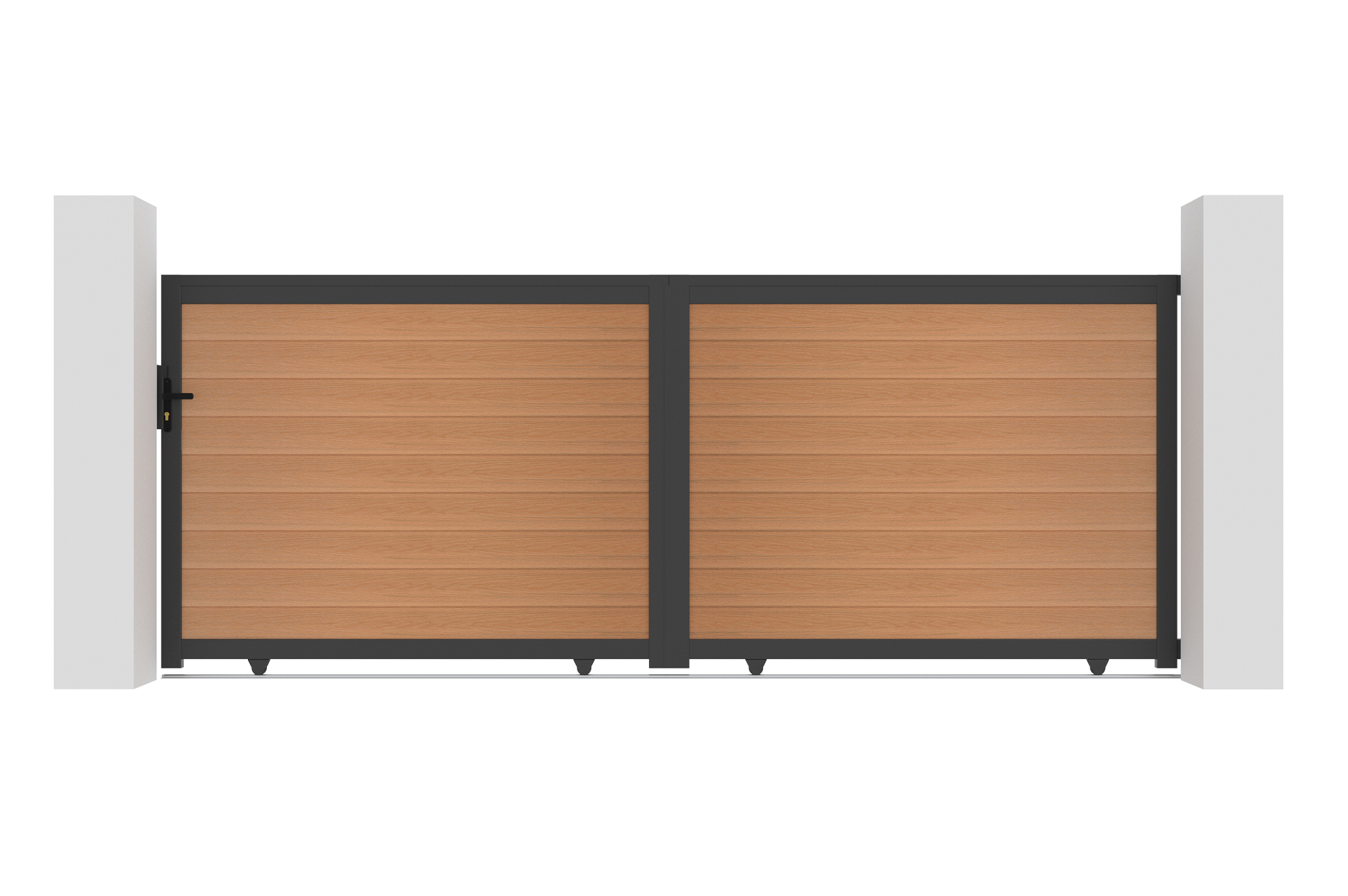 ATHOS 4m H.160cm solid teak sliding composite wood gate with aluminum frame 2