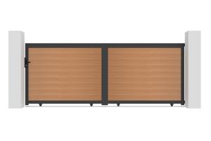 ATHOS 4m H.160cm solid teak sliding composite wood gate with aluminum frame 2