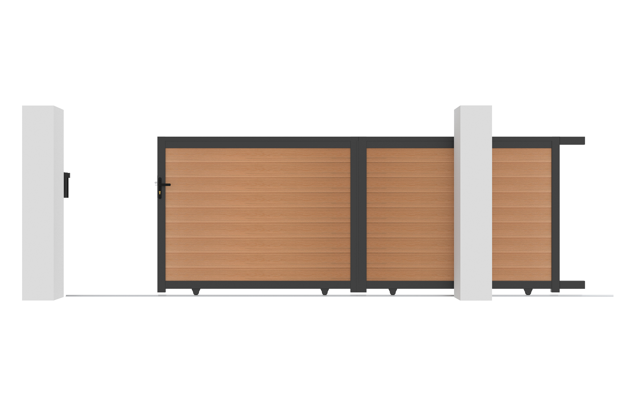ATHOS 4m H.160cm solid teak sliding composite wood gate with aluminum frame 6