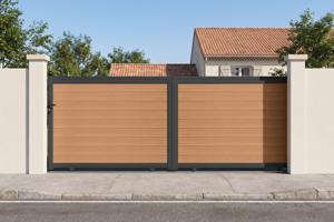 ATHOS 4m H.160cm solid teak sliding composite wood gate with aluminum frame main image