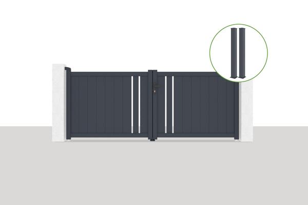 Brama skrzydłowa 3x1,2m GIONA + 2 słupki EIFEL wys. 166cm szara main image