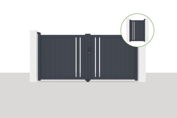 Portail battant 3x1,4m GIONA + Portillon GIONA H.1,4m gris main image