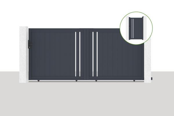 Portón corredero 3,5m GIONA Alt.160cm + Puerta peatonal GIONA Alt.1,6m gris main image