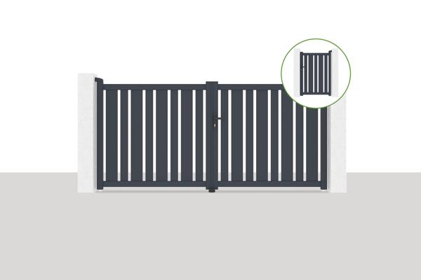 Portail battant 3x1,4m VEYMONT + Portillon 1m VEYMONT H.1,4m gris main image