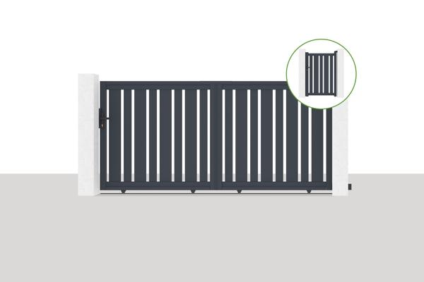 Portón corredero 3m VEYMONT Alt.140cm + Puerta peatonal​ 1m VEYMONT Alt.1,4m gris main image