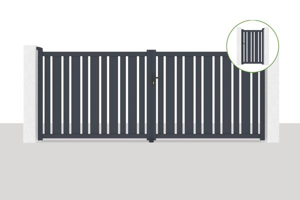 Flügeltor 4x1,6m VEYMONT + Tor 1m VEYMONT H.1,6m grau main image