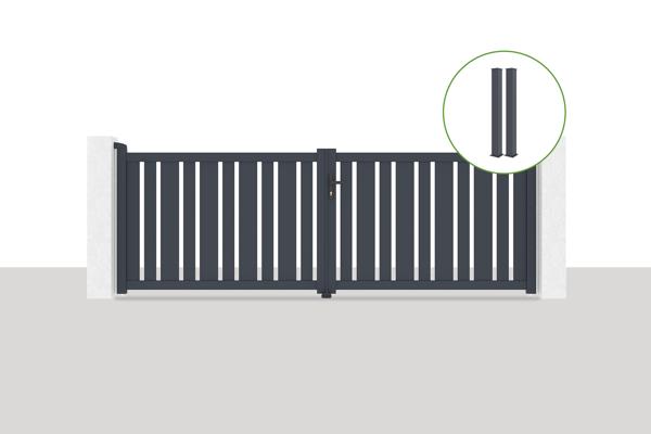Swing gate 3,5x1,2m VEYMONT + 2 gate posts EIFEL H.166cm grey main image