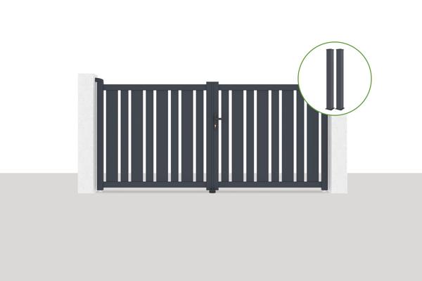 Portail battant 3x1,4m VEYMONT + 2 poteaux EIFEL H.166cm gris main image