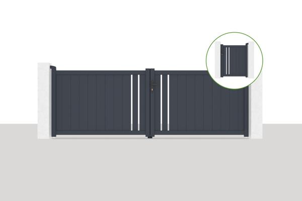 Pack portail battant 3,5x1,2m GIONA + Portillon GIONA H.1,2m gris main image