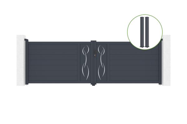 Swing gate 4m LIFE H.120cm + 2 gate posts EIFEL 15x15cm grey main image
