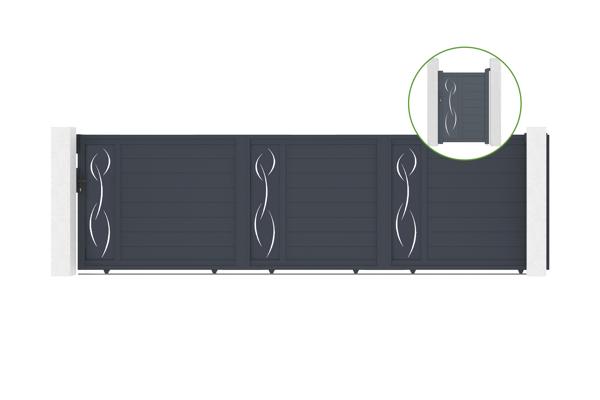 Puerta corredera exterior​ 5m LIFE Alt.140cm + Puerta peatonal LIFE Alt.140cm gris main image