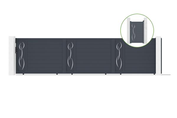 Portail coulissant 6m LIFE H.140cm alu + portillon LIFE H.140cm gris main image