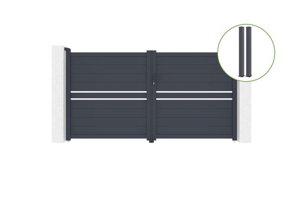 Swing gate 3m CIMONE H.160cm + 2 gate posts EIFEL 15x15cm grey main image