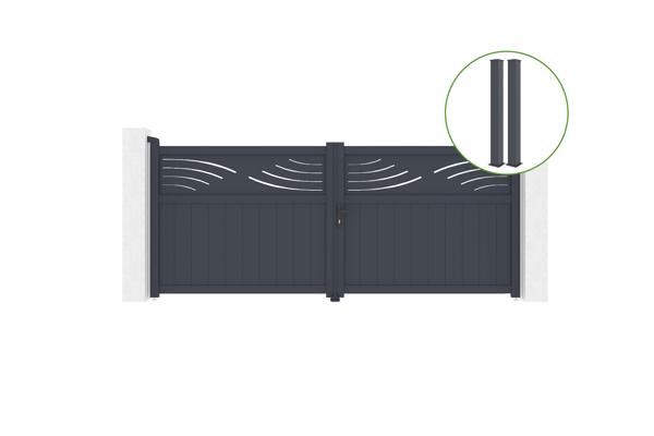 Swing gate 3,4m HALTI H.140cm + 2 gate posts EIFEL 15x15cm grey main image