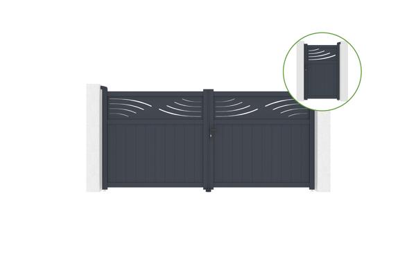 Portail battant 3,4m HALTI H.160cm alu + portillon HALTI H160 gris main image