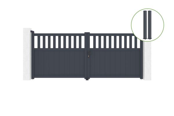 Swing gate 3,4m SANTIS H.140cm + 2 gate posts EIFEL 15x15cm grey main image