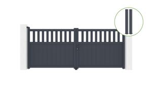 Swing gate 3,4m SANTIS H.140cm + 2 gate posts EIFEL 15x15cm grey main_image