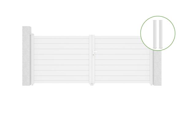 Swing gate 3,5m EIGER H.140cm white aluminium + 2 posts 15x15cm white main image