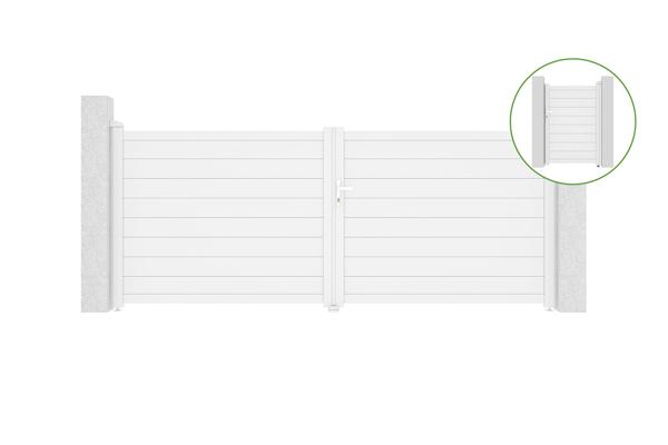 Swing gate 3,5m EIGER H.140cm white aluminium + side gate EIGER H140 white main image