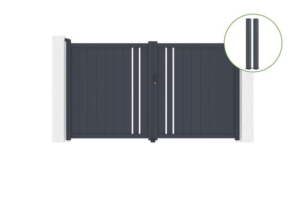 Swing gate 3m GIONA H.180cm + 2 gate posts EIFEL 15x15cm grey main image