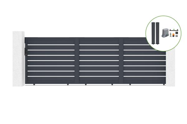 Συρόμενη πύλη 5M VOGEL H160cm αλουμίνιο + 2 γκρι στύλοι + μοτέρ TANKER C600 main image