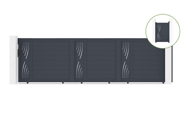 Portail coulissant 5m VELETA H.140cm alu + portillon VELETA H.140cm gris main image