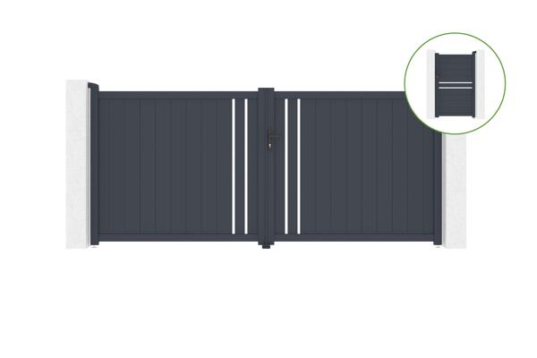Portail battant 3,5m GIONA H.160cm alu gris + Portillon 1M CIMONE H.160cm alu main image