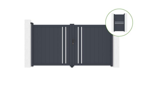 Draaipoort 3m GIONA H.160cm grijs aluminium + Poort 1M CIMONE H.160cm aluminium main image