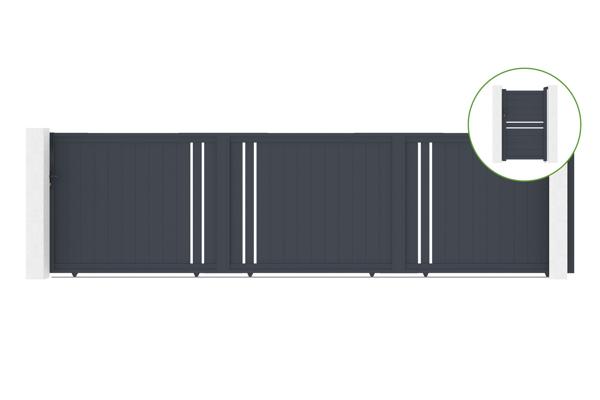 Schiebetor 6m GIONA H.160cm graues Aluminium + Tor 1M CIMONE H.160cm Aluminium main image