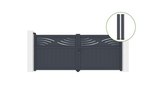 Swing gate 3,4m HALTI H.140cm grey aluminium + 2 posts 20x20cm H.166cm main image
