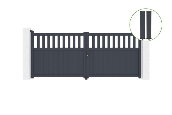Swing gate 3,4m SANTIS H.140cm grey aluminium + 2 posts 20x20cm H.166cm main image