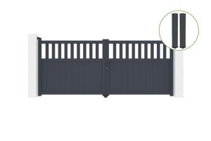 Swing gate 3,4m SANTIS H.140cm grey aluminium + 2 posts 20x20cm H.166cm main_image