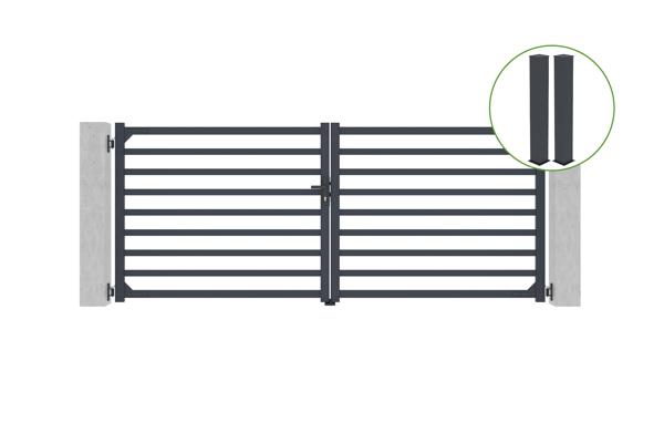 Swing gate 3,5m ANTELAO H.140cm grey aluminium + 2 posts 20x20cm H.166cm main image