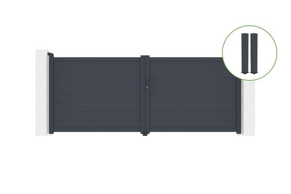 Swing gate 3,5m EIGER H.140cm grey aluminium + 2 posts 20x20cm H.166cm main image