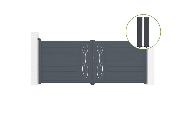 Portail battant 3,5m LIFE H.140cm alu gris + 2 poteaux 20x20cm H.166cm main image