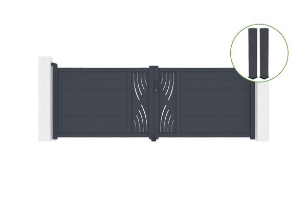 Draaipoort 3,5m VELETA H.120cm grijs aluminium + 2 palen 20x20cm H.166cm main image