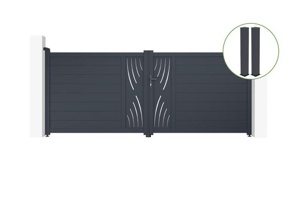 Swing gate 3,5m VELETA H.140cm grey aluminium + 2 posts 20x20cm H.166cm main image