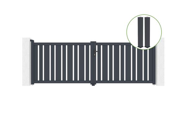 Swing gate 3,5m VEYMONT H.120cm grey aluminium + 2 posts 20x20cm H.166cm main image