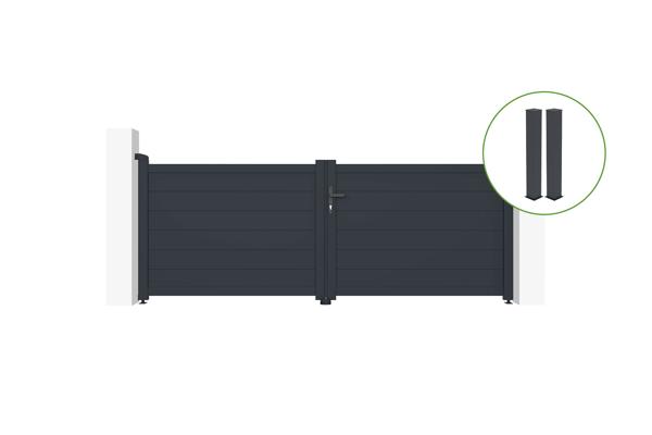 Swing gate 3m EIGER H.140cm grey aluminium + 2 posts 20x20cm H.166cm main image