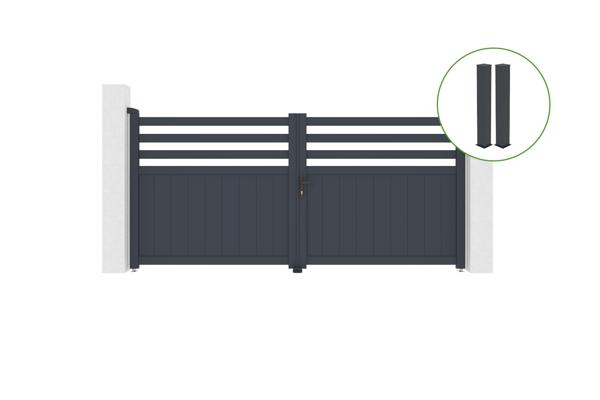 Swing gate 3m NEVIS H.140cm grey aluminium + 2 posts 20x20cm H.166cm main image