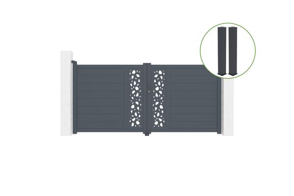 Portail battant 3m SUNNY H.140cm alu gris + 2 poteaux 20x20cm H.166cm main image
