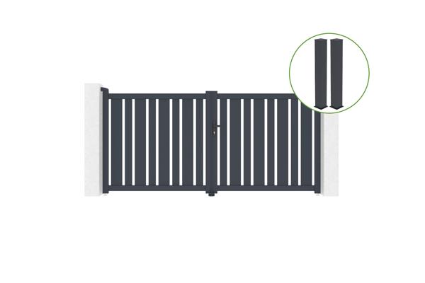 Portail battant 3m VEYMONT H.140cm alu gris + 2 poteaux 20x20cm H.166cm main image
