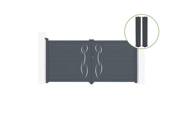 Swing gate 4m LIFE H.120cm grey aluminium + 2 posts 20x20cm H.166cm main image