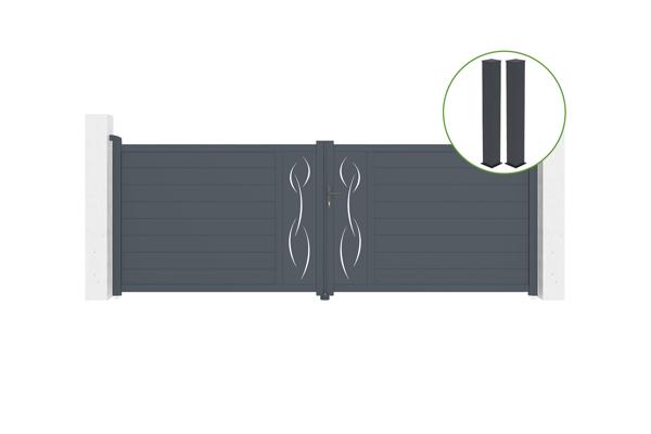 Cancello battente 4m LIFE H.140cm grigio alluminio + 2 montanti 20x20cm H.166cm main image