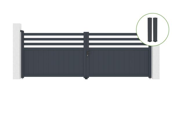 Portail battant 4m NEVIS H.140cm alu gris + 2 poteaux 20x20cm H.166cm main image