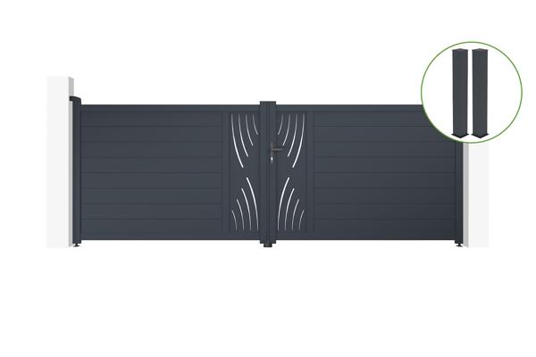 Swing gate 4m VELETA H.140cm grey aluminium + 2 posts 20x20cm H.166cm main image