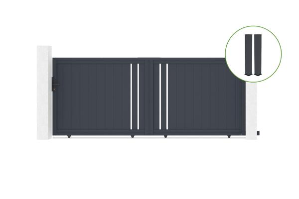 Schiebetor 3,5m GIONA H.140cm graues Aluminium + 2 Pfosten 20x20cm H.166cm main image